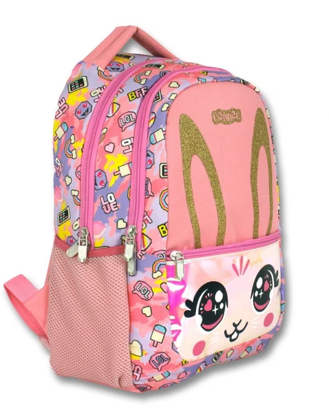 Cennec Üç Bölmeli Simli ve Aynalı İlkokul Çantası - Kız Çocuk - Kedi - Resim 2