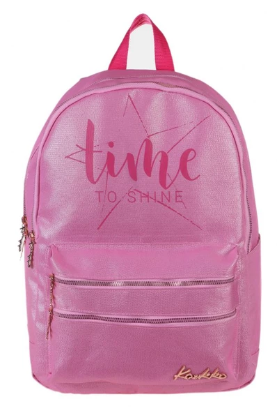 Kaukko Sparkle Pembe Time To Shine Baskılı Okul ve Günlük Sırt Çantası