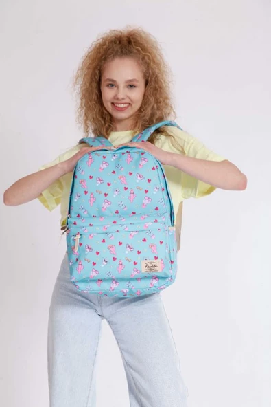 Kaukko Nature Turkuaz Kaktüs İlk ve Ortaokul Sırt Çantası - Resim 4