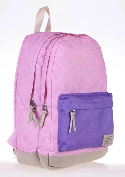 Kaukko Wichlight Pembe - Mor Çiçek Desenli Okul ve Günlük Sırt Çantası - Resim 2