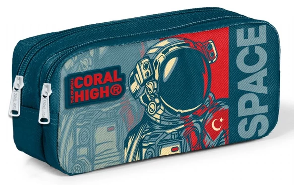 Coral High Pembe Astronot Baskılı İki Bölmeli Kalem Çantası -Erkek Çocuk