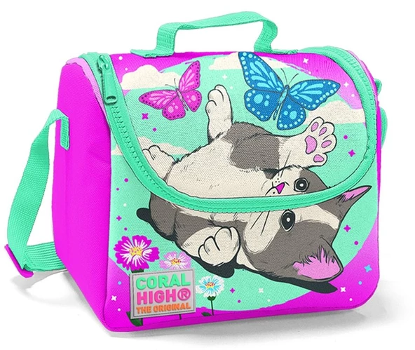 Coral High Pembe Sevimli Kedi ve Kelebek İlkokul Çantası ve Beslenme Seti - Resim 3
