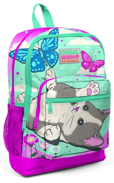 Coral High Pembe Sevimli Kedi ve Kelebek İlkokul Çantası ve Beslenme Seti - Resim 2
