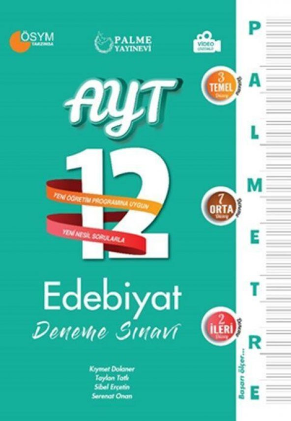 AYT Edebiyat Palmetre Serisi 12 Deneme Video Çözümlü Palme Yayınları