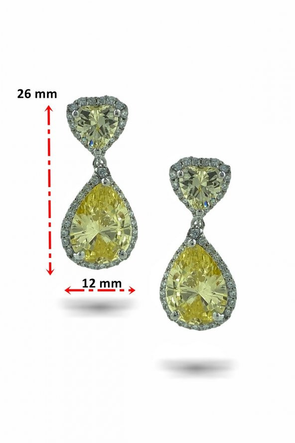 925 Gümüş Vip İtalyan Damla Sarı Topaz Üst Kalite Küpe - 3