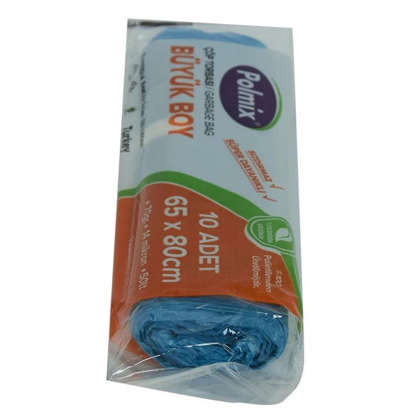 Çöp Torbası Büyük Boy 65x80Cm 70Gr 14Mikron 50Lt Mavi Rulo 10 Adet - 3