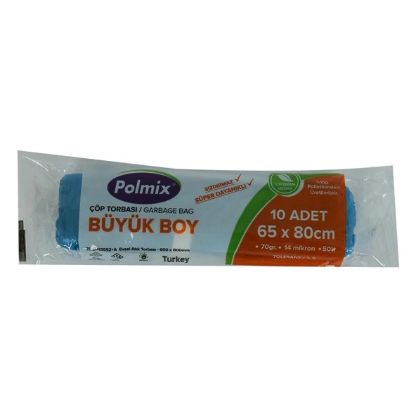 Çöp Torbası Büyük Boy 65x80Cm 70Gr 14Mikron 50Lt Mavi Rulo 10 Adet - 2