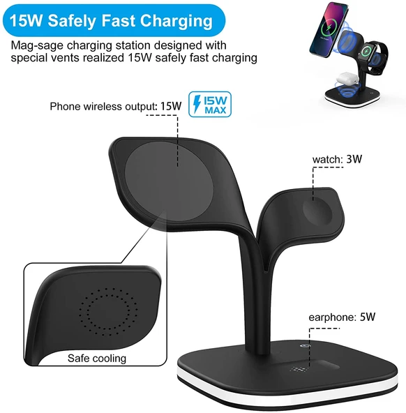 Fuchsia Yonca UD22 Kablosuz Şarj Standı 5in1 Gece Lambalı QC 15W - 12