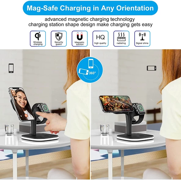 Fuchsia Yonca UD22 Kablosuz Şarj Standı 5in1 Gece Lambalı QC 15W - 5