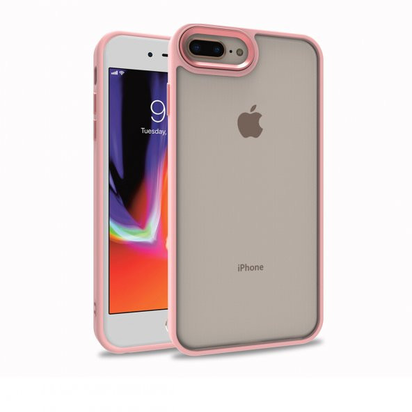 KNY Apple İphone 8 Plus Kılıf Silikon Kenarlı Renkli Flora Kapak Pembe