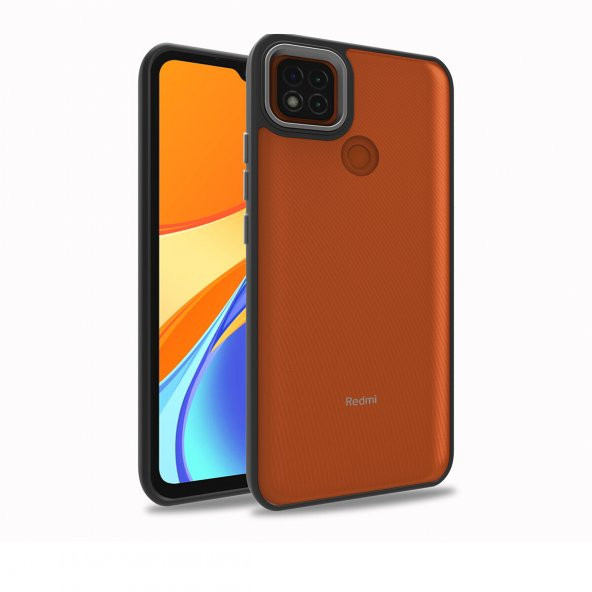 KNY Xiaomi Redmi 9C Kılıf Silikon Kenarlı Renkli Flora Kapak Siyah