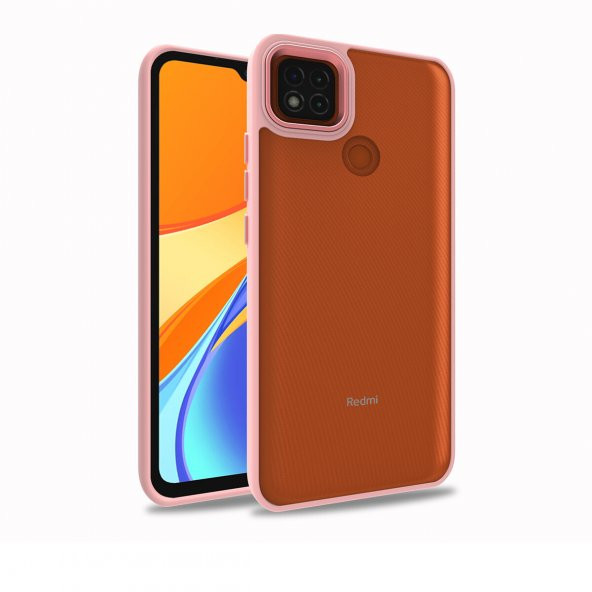 KNY Xiaomi Redmi 9C Kılıf Silikon Kenarlı Renkli Flora Kapak Pembe