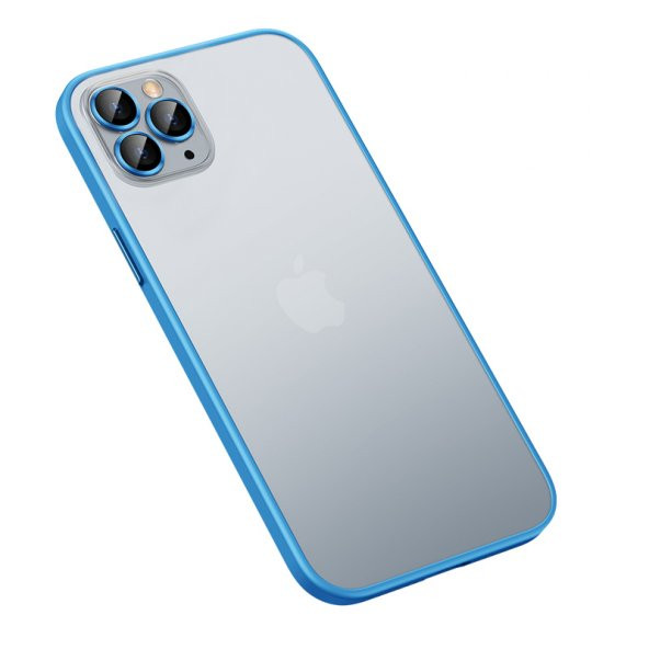 KNY Apple İphone 12 Pro Max Kılıf Renkli Kenarlı Kamera Lens Koruyuculı Retro Kapak Mavi