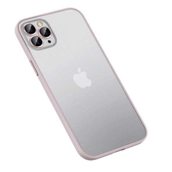 KNY Apple İphone 12 Pro Max Kılıf Renkli Kenarlı Kamera Lens Koruyuculı Retro Kapak Rose Gold