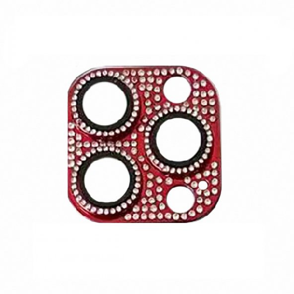 KNY Apple İphone 12 Pro İçin Renkli Taşlı Kamera Lens Koruyucu Kırmızı