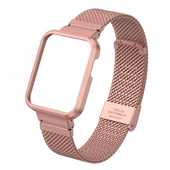 KNY Xiaomi Mi Watch Lite İçin Hasır Metal Kopçalı Kasalı Kordon-Kayış Rose Gold