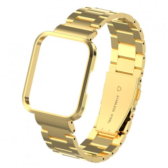 KNY Xiaomi Mi Watch Lite İçin Klasik Model Kasalı Metal Kordon-Kayış Gold