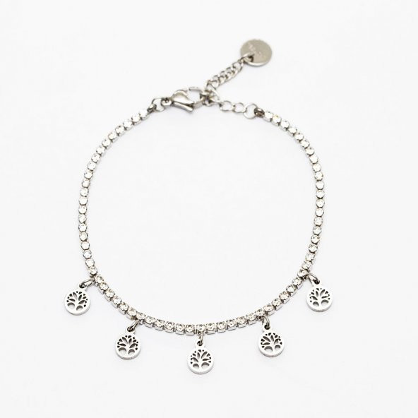 Nipora Beyaz Zirkon Taşlı Hayat Ağacı Tasarım Silver Renk Çelik Kadın Bileklik - 3