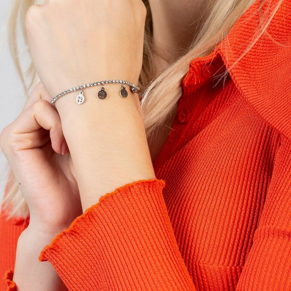 Nipora Beyaz Zirkon Taşlı Hayat Ağacı Tasarım Silver Renk Çelik Kadın Bileklik - 5