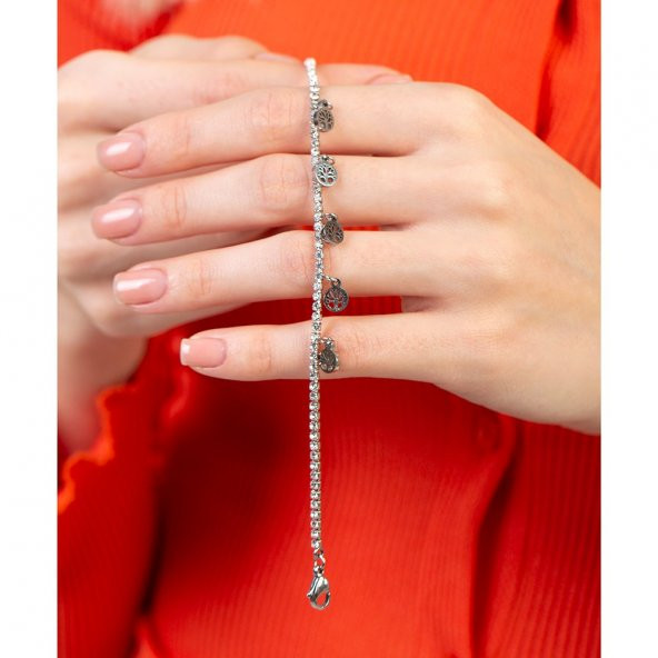 Nipora Beyaz Zirkon Taşlı Hayat Ağacı Tasarım Silver Renk Çelik Kadın Bileklik - 6