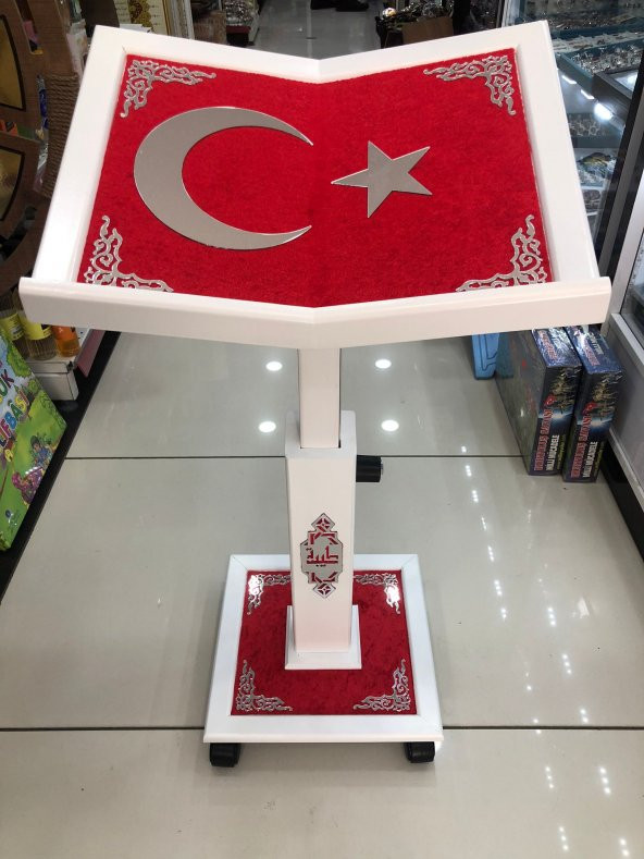 El Yapımı Kadife Ayyıldız İşlemeli Ahşap Asansörlü Rahle