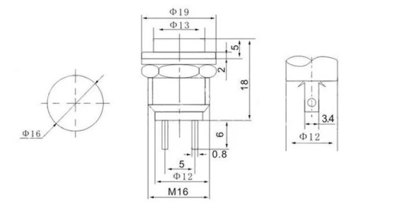 16mm Mavi  Push Buton Metal DS-212 IC-180 - Resim 2
