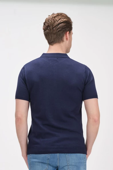 Erkek Fermuarlı Polo Yaka Pamuklu Kısa Kollu Basic Triko T-Shirt - 12