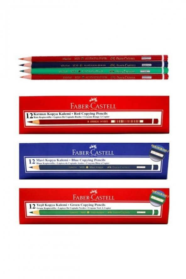 Faber Castell Kırmızı 12'li Yeşil 12'li Mavi 12'li Kopya Kalemi Seti
