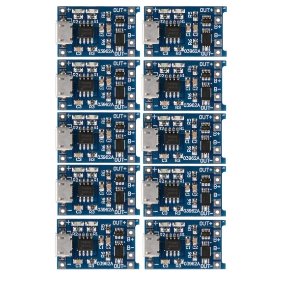 TP4056 10 Adet Korumalı 1A Lipo - Li Ion Pil Şarj Devresi 3,7V Micro USB Girişli ürün görseli