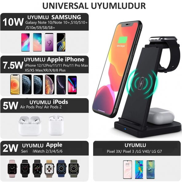 Fuchsia YM-UD21 3in1 Kablosuz Masaüstü Şarj Standı Portable 15W - 5