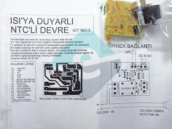 Röleli Isı Sensörü Demonte Kit Kendin Yap (NTC Devresi) ürün görseli