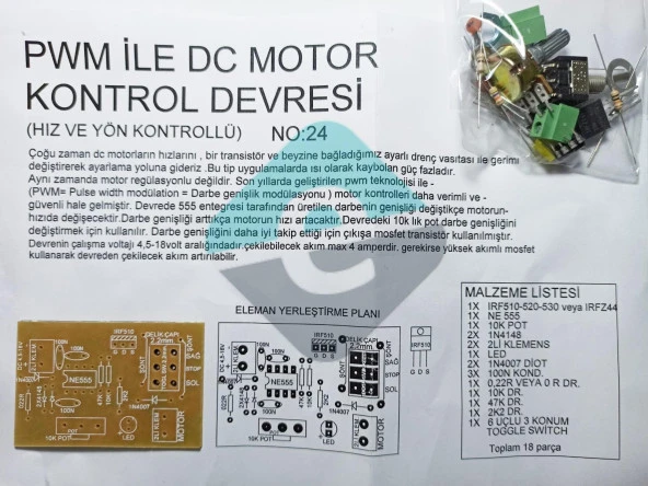 DC Motor Kontrol Devresi 4A (Hız Ve Yön Kontrollü)  Demonte Kit Kendin Yap ürün görseli