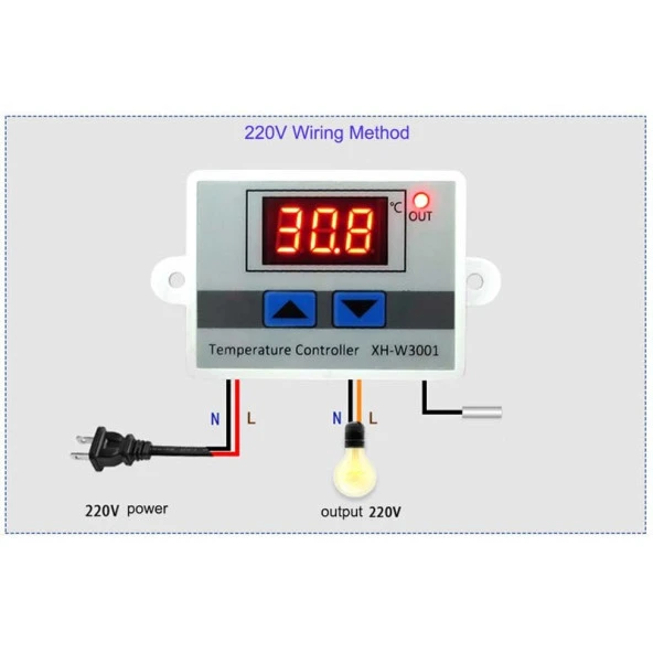 XH-W3001 220V AC Dijital Termostat (Sıcaklık Kontrol Devresi) - 2
