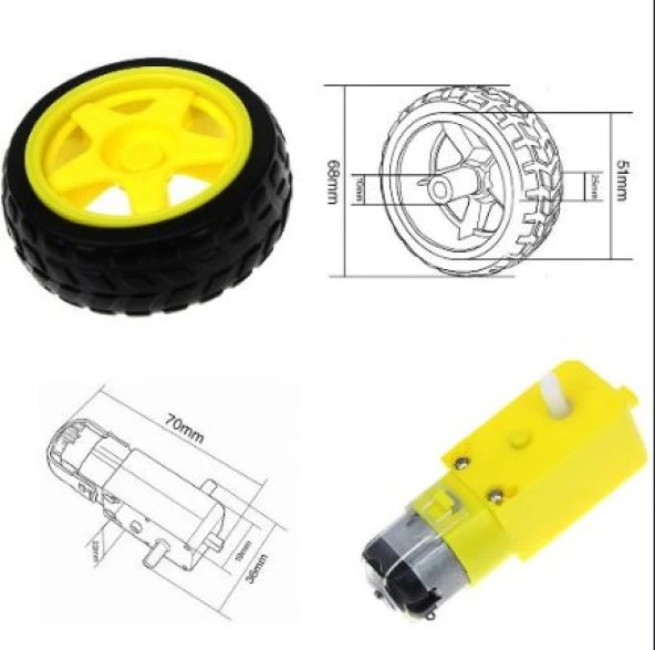 Robot Tekerleği ve DC Motor Seti - Resim 2