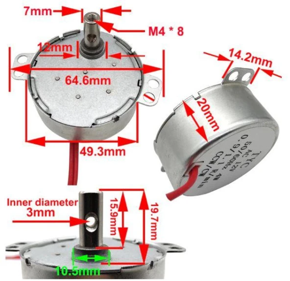 Senkron Motor TYC AC 220-240V 50-60Hz  5/6 RPM - Resim 3