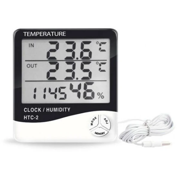 HTC-2 Dijital Termometre Higrometre Hava İstasyonu Sıcaklık Nem Ölçer LCD Saat