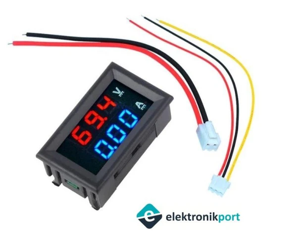 Dijital voltmetre ampermetre DC 100V 10A  0.56 inch  (mavi + kırmızı) çift renk LED gösterge - Resim 2