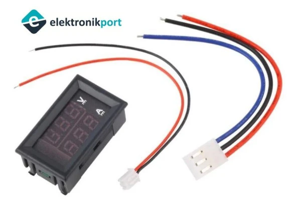 Dijital voltmetre ampermetre DC 100V 10A  0.56 inch  (mavi + kırmızı) çift renk LED gösterge - Resim 3