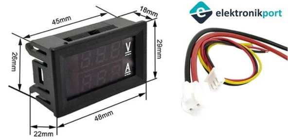 Dijital voltmetre ampermetre DC 100V 10A  0.56 inch  (mavi + kırmızı) çift renk LED gösterge - Resim 4