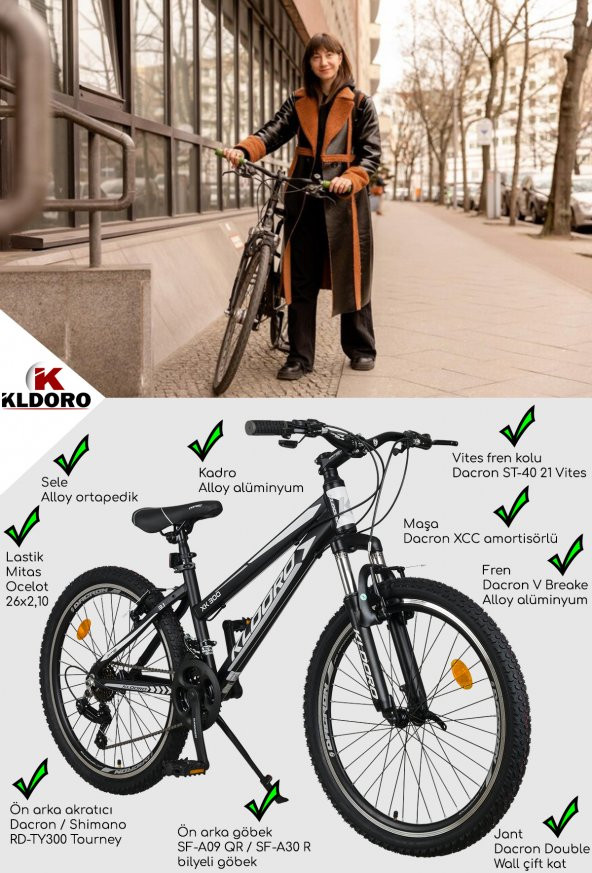 Kldoro Xk300 3.1 Alüminyum Kadro 24 Jant Bisiklet 21 Vites V Fren Bayan Bisikleti - 5