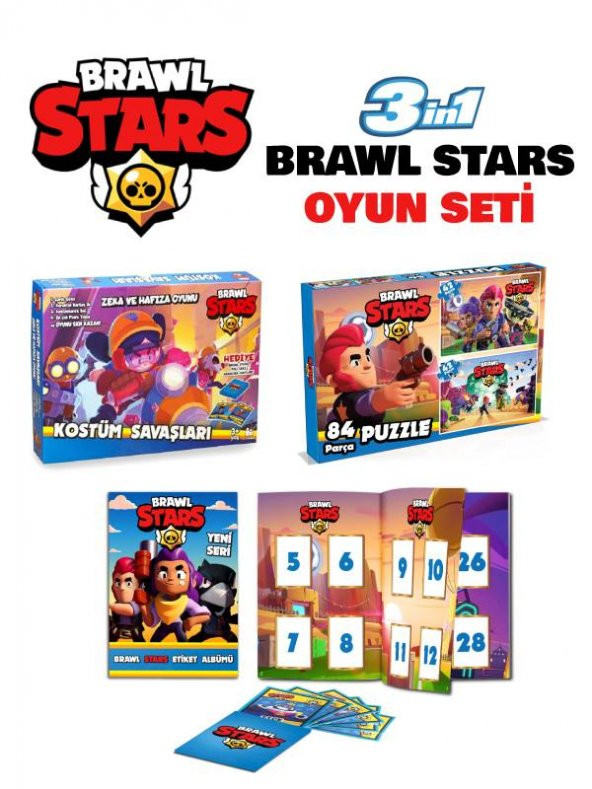 BRAWL STARS 3 in 1 Oyun Seti Puzzle Albüm Kutu Oyunu