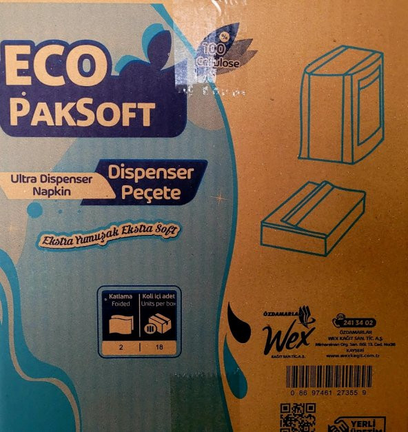 ECO PAKSOFT Eco Paksoft Dispenser Peçete 2 Katlı 100 Adet *18 Paket