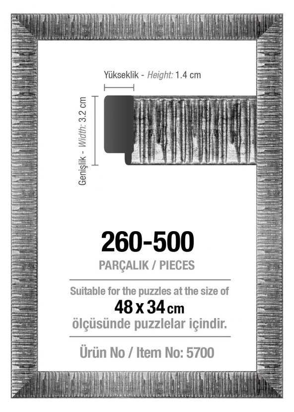 500lük Gümüş 48 x 34 Cm (30 mm) Puzzle Çerçevesi