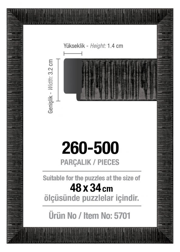 500 Lük Siyah 48 x 34 cm (30 mm ) Puzzle Çerçevesi