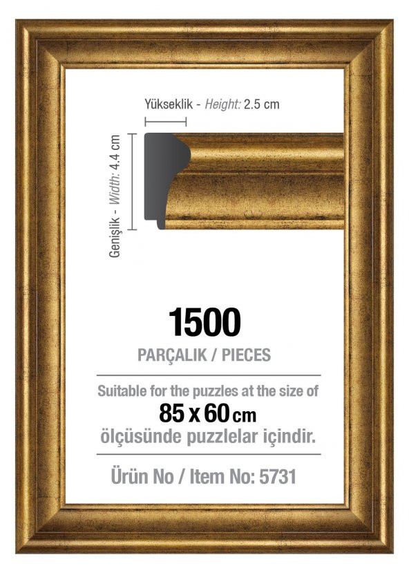 1500 Lük Altın 85 x 60 cm (43 mm ) Puzzle Çerçevesi