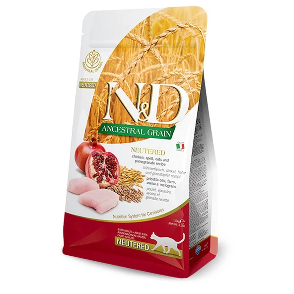 N&D Az Tahıllı Tavuk&Nar Kısır Kedi Maması 1,5 KG