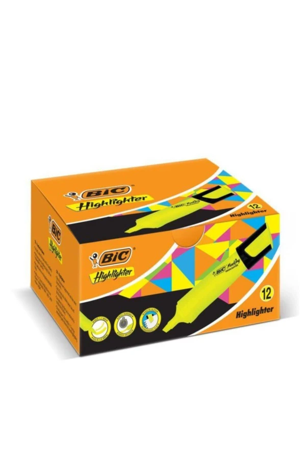 Bic Marking Highlighter Flat Fosforlu Kalem Sarı (12 Li Paket)