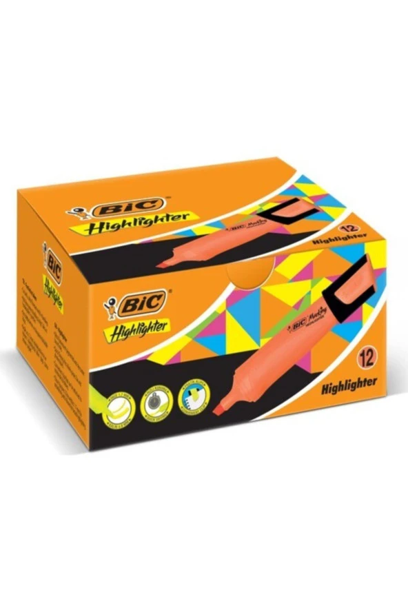 Bic Marking Highlighter Flat Fosforlu Kalem Turuncu (12 Li Paket)