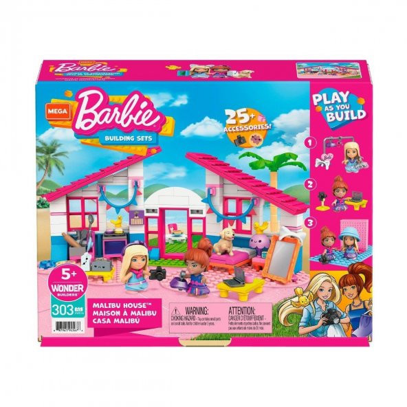 Barbie GWR34 Mega™ Bloks, Barbienin Malibu Evi, 303 parça, +5 yaş