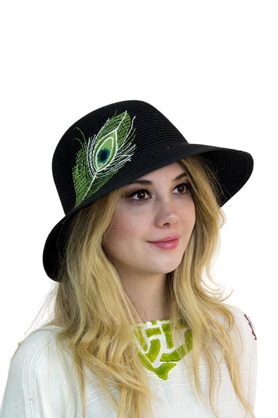 Tüy Desenli Kadın Şapka 1902 - Resim 4